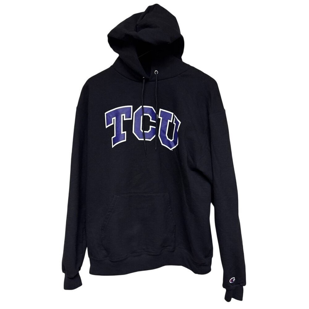 Champion Men's Hoodie TCU Texas Christian University Sweatshirt Size Large Black